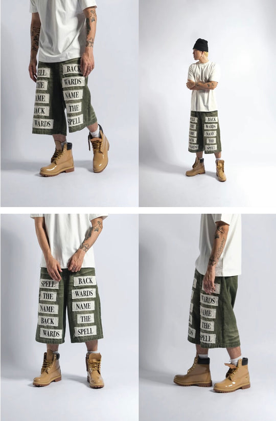 EVETS Embroidered Patches Denim Baggy Shorts | Face 3 Face