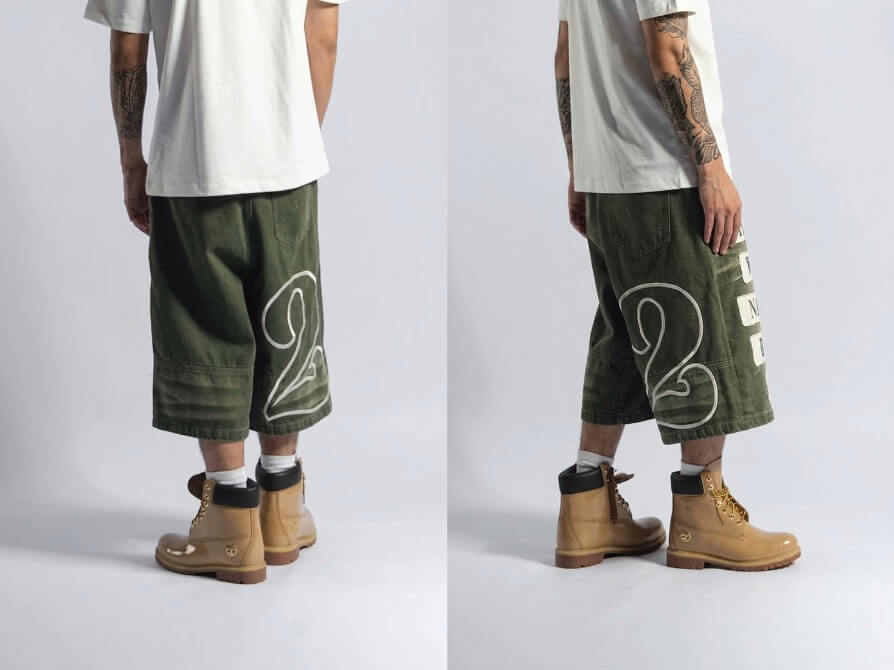 EVETS Embroidered Patches Denim Baggy Shorts | Face 3 Face