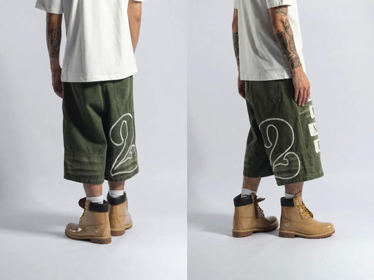 EVETS Embroidered Patches Denim Baggy Shorts | Face 3 Face