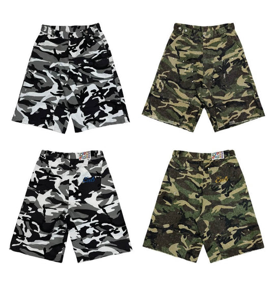 EVETS Camo Distressed Double Knee Baggy Work Shorts | Face 3 Face