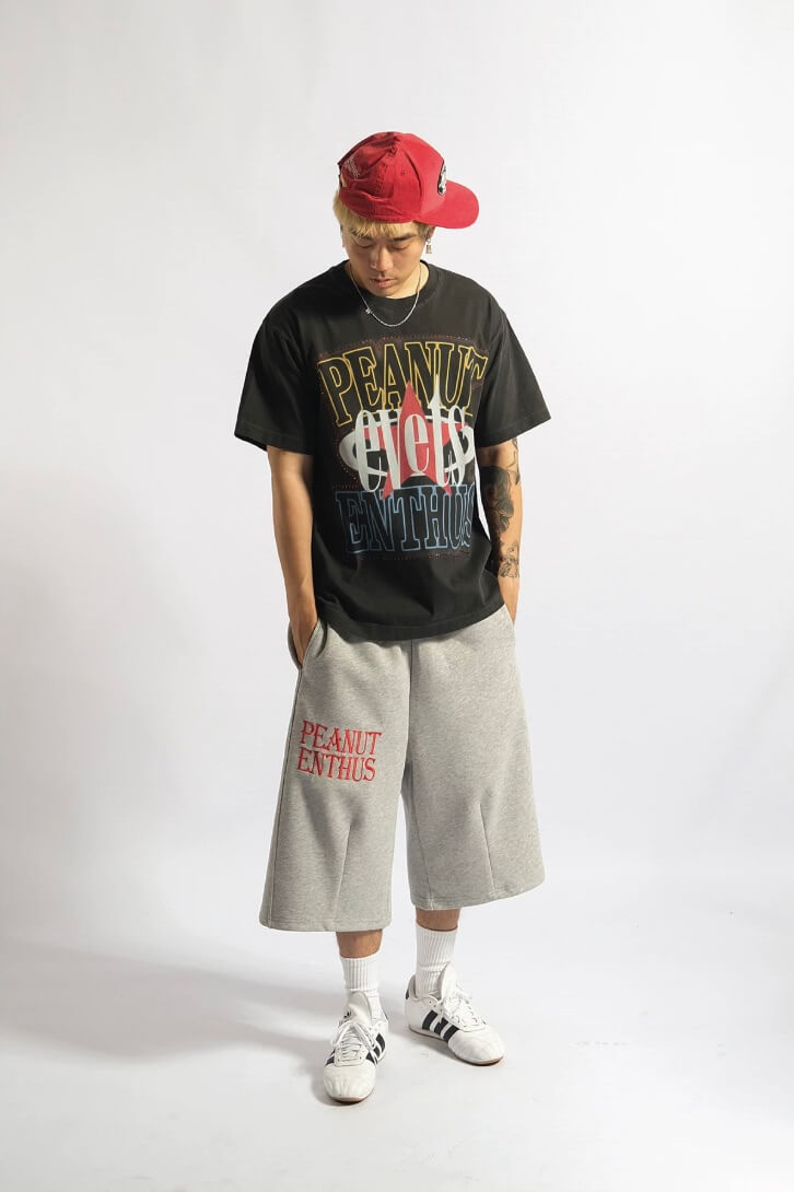 EVETS Slogan Embroidered Baggy Sweat Shorts