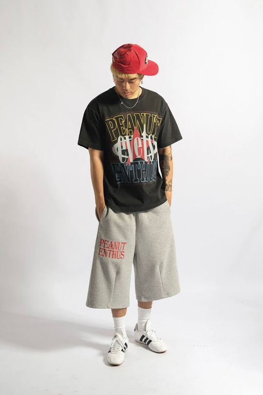 EVETS Slogan Embroidered Baggy Sweat Shorts