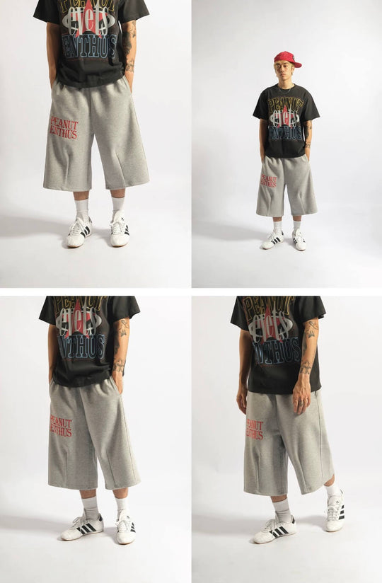 EVETS Slogan Embroidered Baggy Sweat Shorts