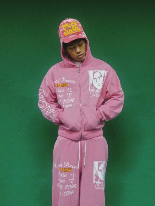 EVETS Anime Graphic Print Zip Up Hoodie