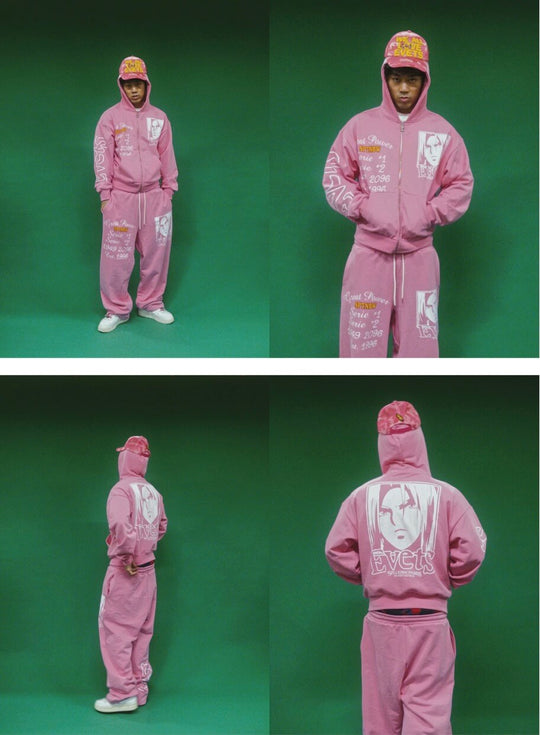 EVETS Anime Graphic Print Zip Up Hoodie
