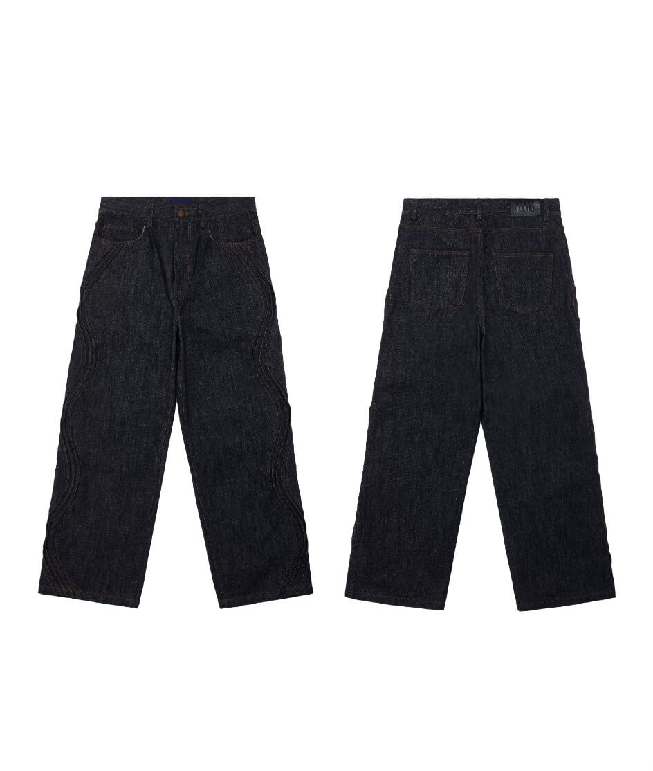 EVILKNIGHT(EK) 3D Cut Twisted Pleat Line Jeans