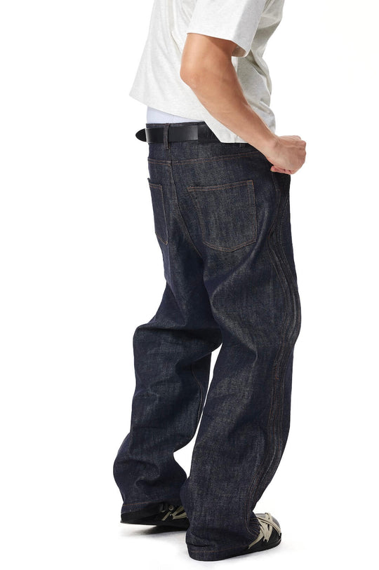 EVILKNIGHT(EK) 3D Cut Twisted Pleat Line Jeans