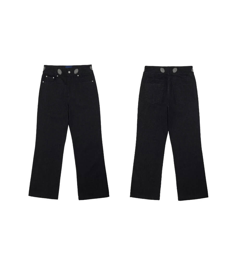 EVILKNIGHT(EK) Perforated Waistband Black Denim Jeans