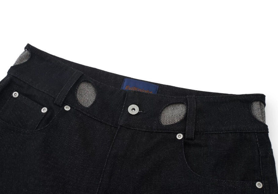 EVILKNIGHT(EK) Perforated Waistband Black Denim Jeans
