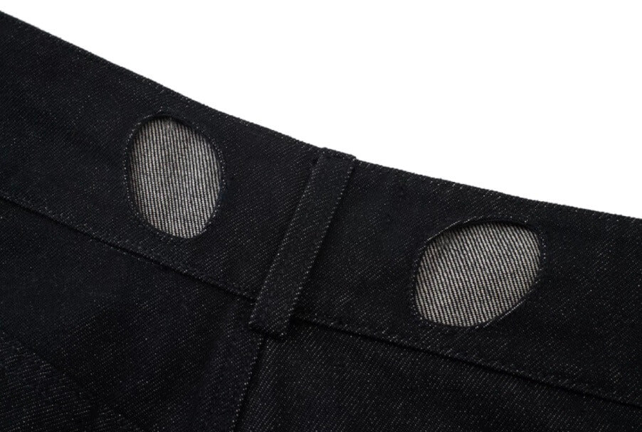 EVILKNIGHT(EK) Perforated Waistband Black Denim Jeans