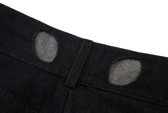 EVILKNIGHT(EK) Perforated Waistband Black Denim Jeans