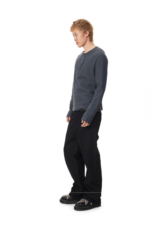 EVILKNIGHT(EK) Perforated Waistband Black Denim Jeans