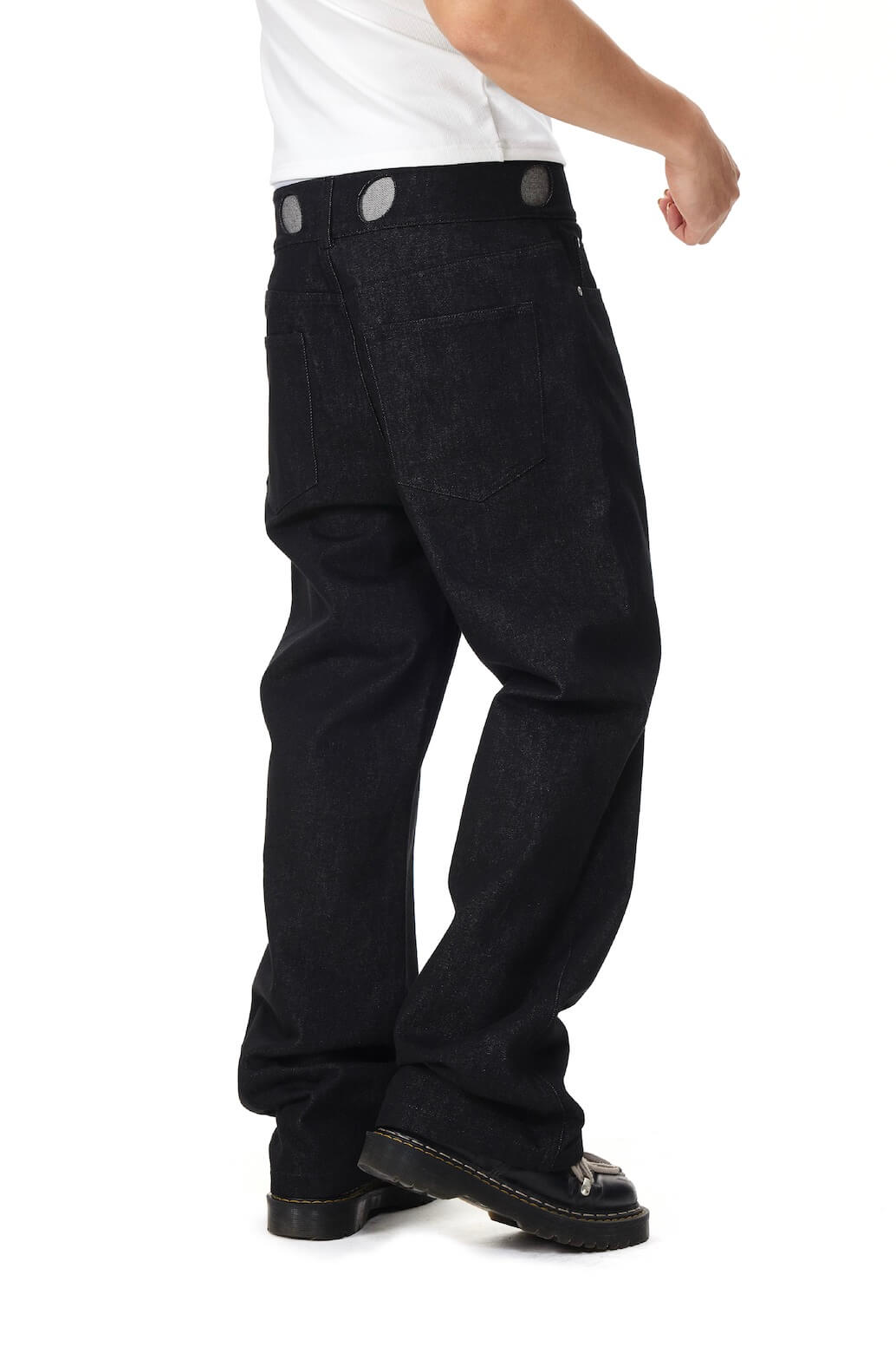 EVILKNIGHT(EK) Perforated Waistband Black Denim Jeans