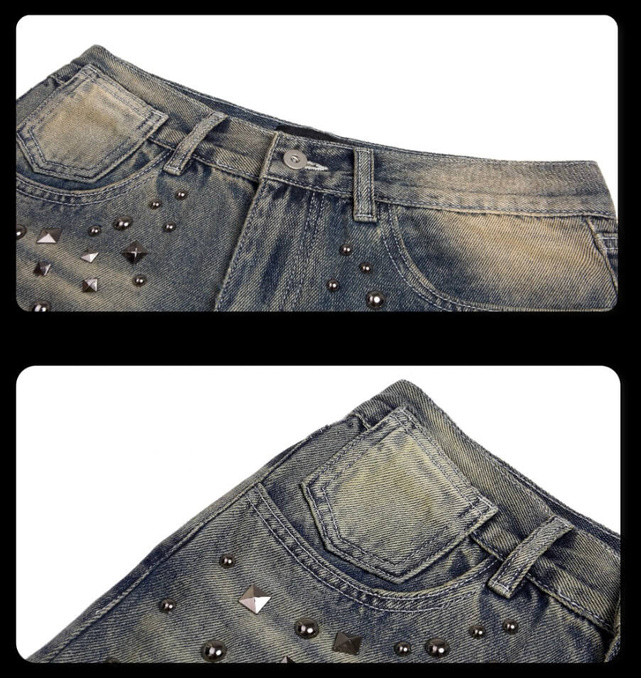 Night Lab Vintage Washed Mixed Studded Jeans
