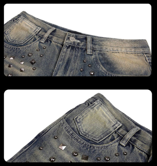 Night Lab Vintage Washed Mixed Studded Jeans