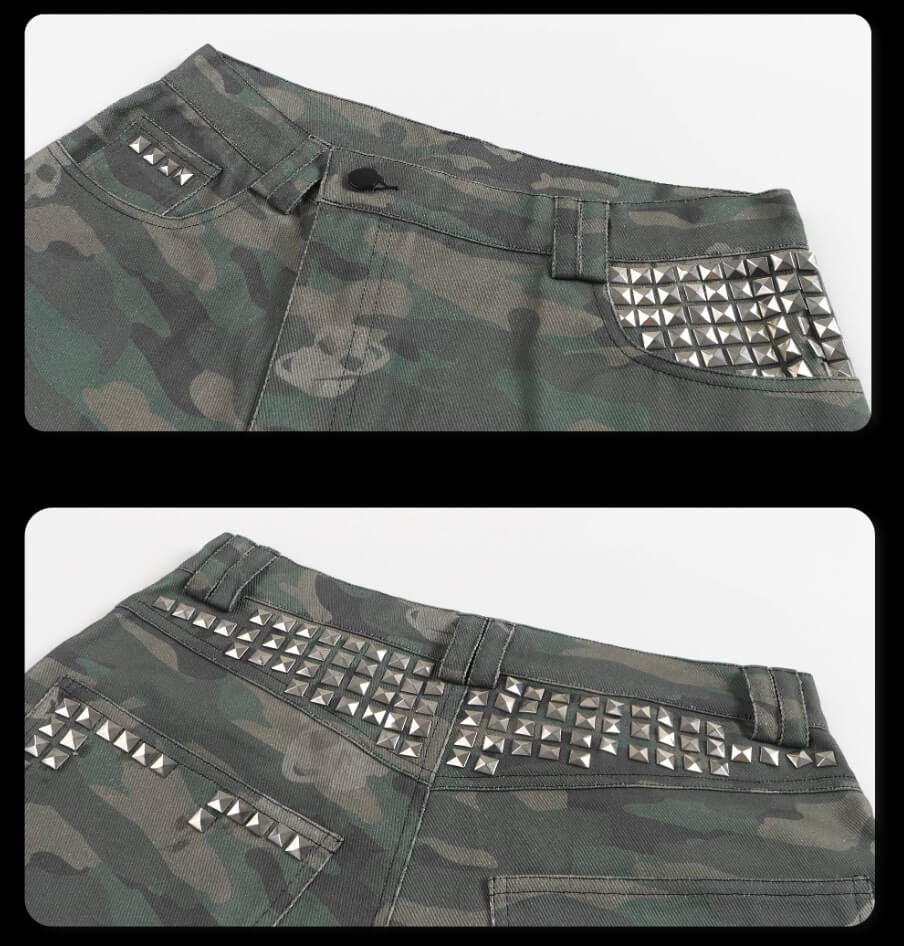 Night Lab Skull Camo Multi Rivet Baggy Pants