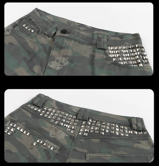 Night Lab Skull Camo Multi Rivet Baggy Pants