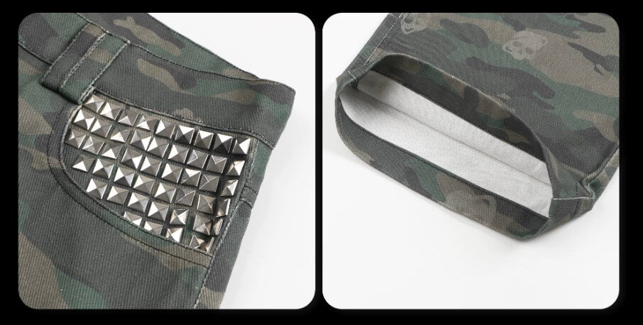 Night Lab Skull Camo Multi Rivet Baggy Pants
