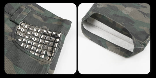 Night Lab Skull Camo Multi Rivet Baggy Pants