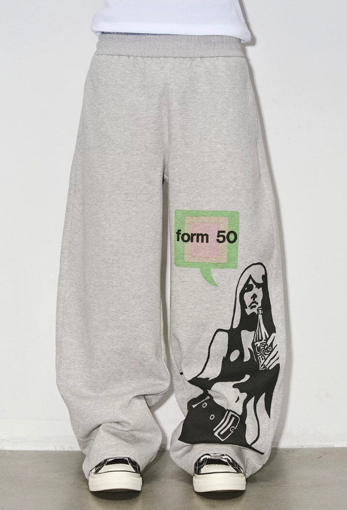 NOVACAM Portrait Graphic Print Curved Baggy Sweatpants | Face 3 Face