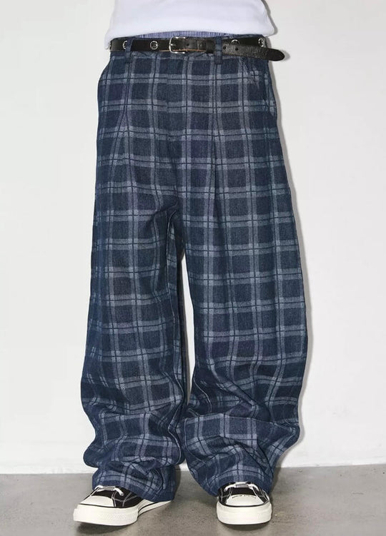 NOVACAM Checkered Curved Baggy Jeans | Face 3 Face