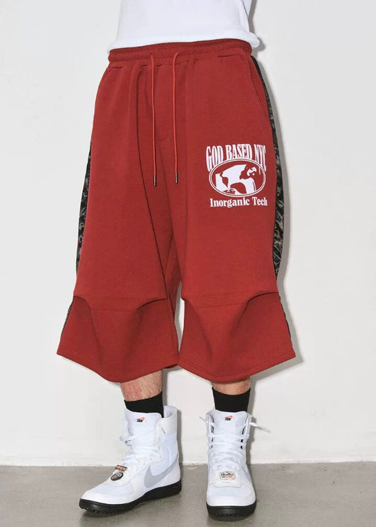 NOVACAM Flocked Print 3D Side Stripe Baggy Sweat Shorts | Face 3 Face