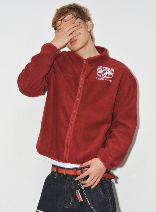 NOVACAM Burgundy Embroidered Fleece Zip Up Jacket | Face 3 Face