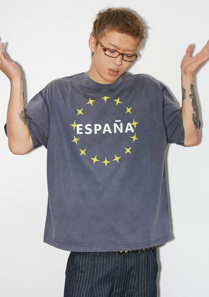 NOVACAM Vintage Washed Circle Star Print Short Sleeve Tee | Face 3 Face