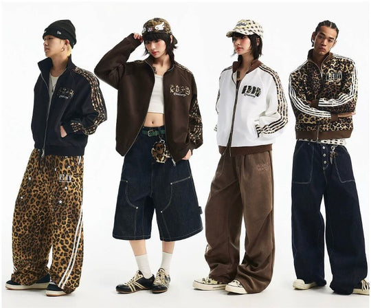 MEDM Leopard Print Stripe Sleeve Track Jacket | Face 3 Face
