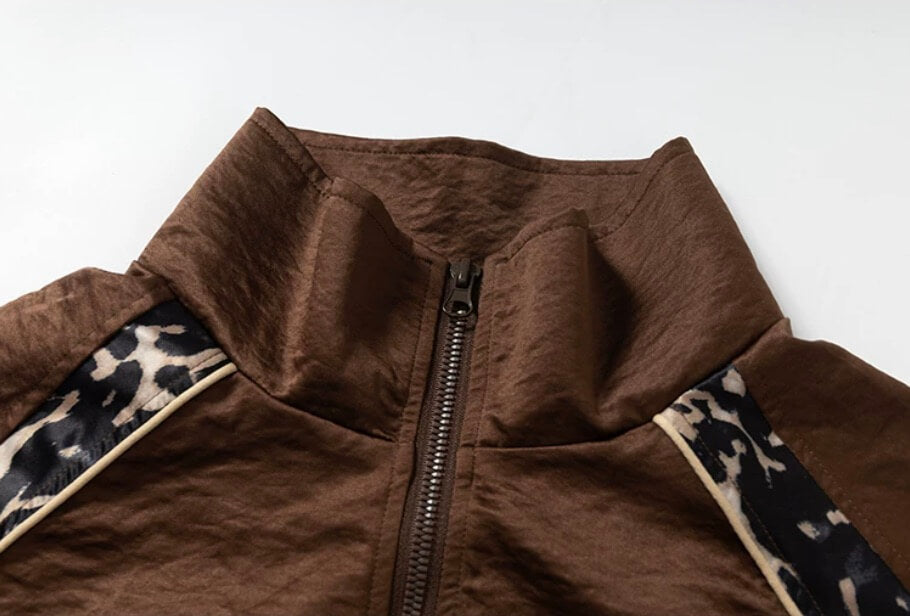 YADcrew Leopard Print Color Block Patchwork Track Jacket | Face 3 Face