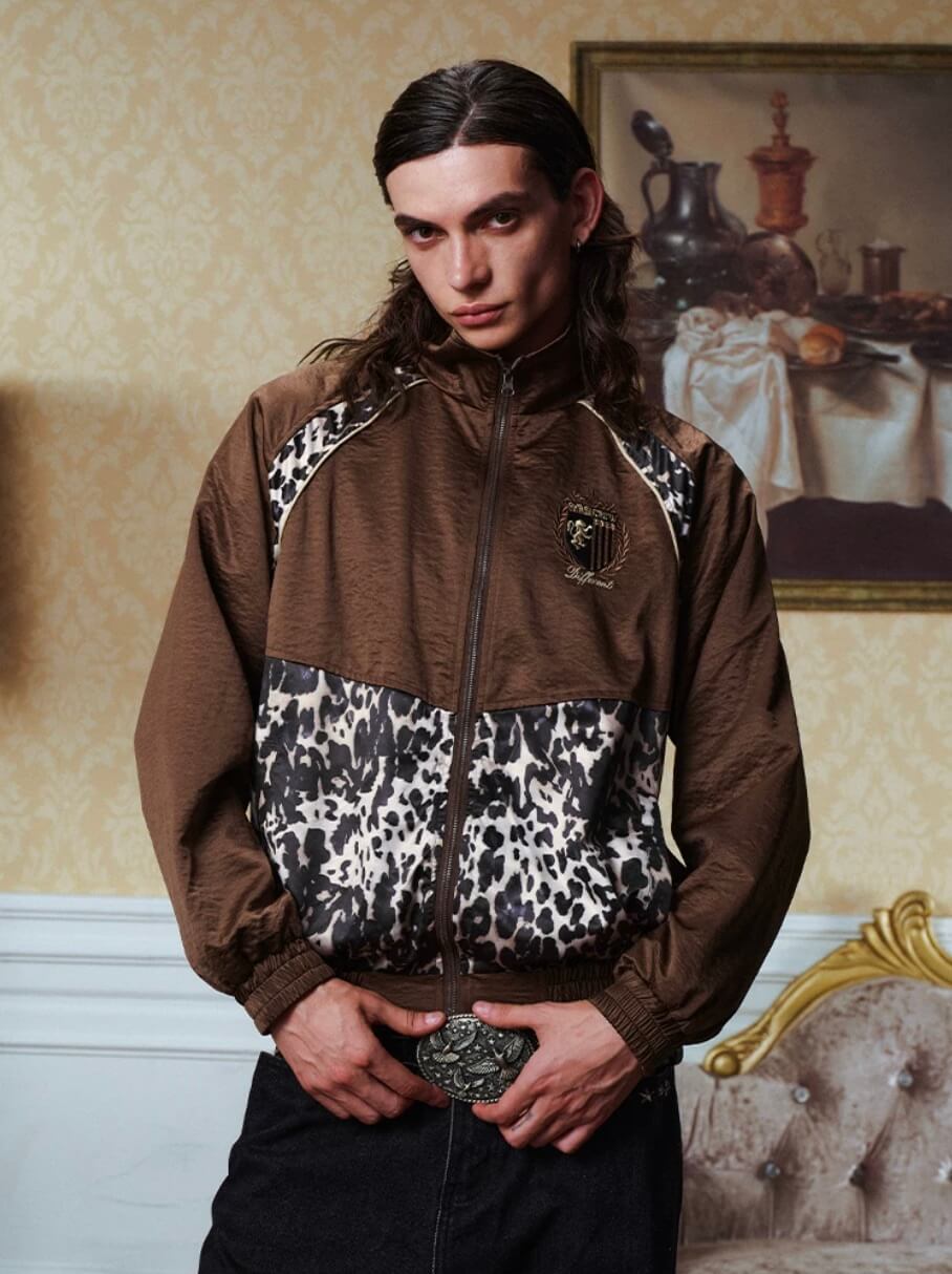YADcrew Leopard Print Color Block Patchwork Track Jacket | Face 3 Face