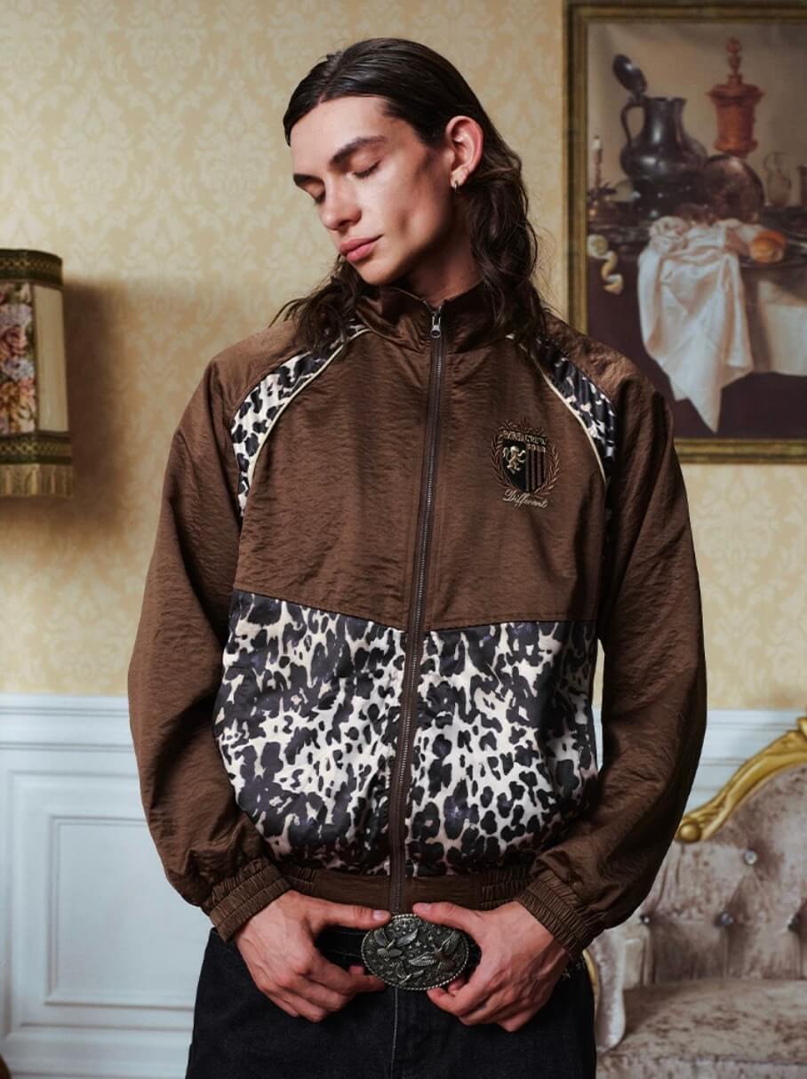 YADcrew Leopard Print Color Block Patchwork Track Jacket | Face 3 Face