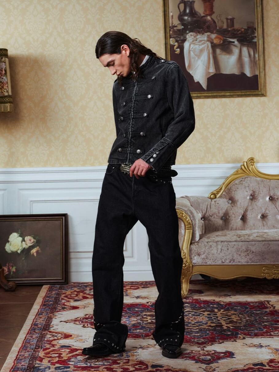 YADcrew Napoleon Washed Denim Jacket | Face 3 Face