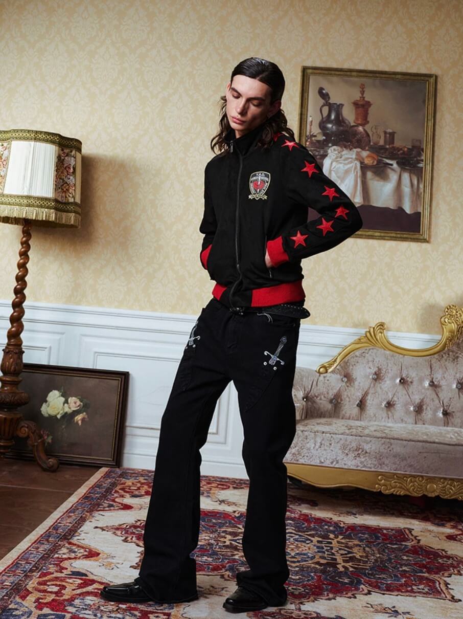 YADcrew Star Patch Sleeve Track Jacket | Face 3 Face