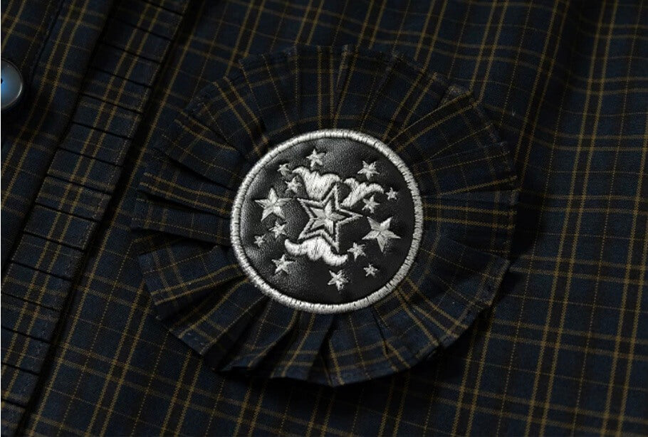 YADcrew Ruffle Front Placket Plaid Jacket | Face 3 Face