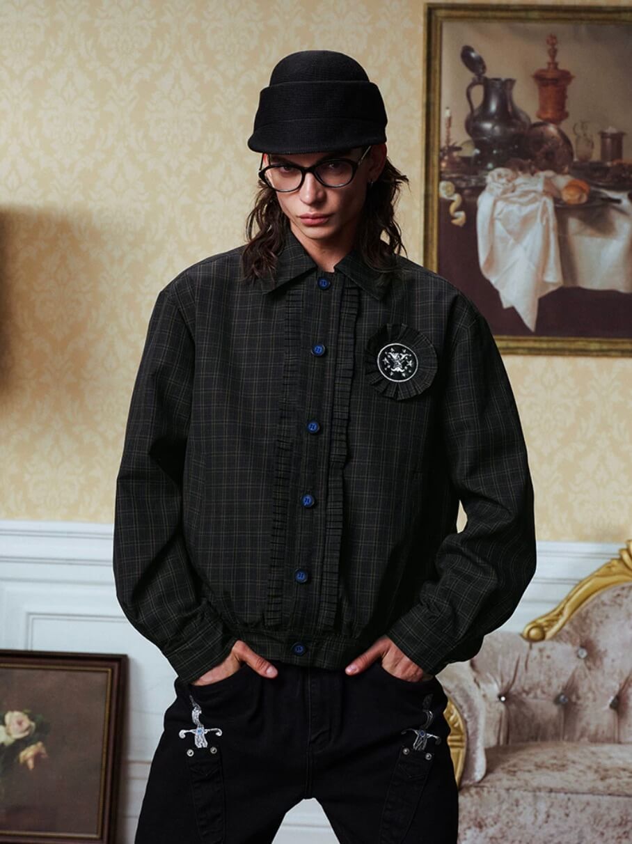 YADcrew Ruffle Front Placket Plaid Jacket | Face 3 Face