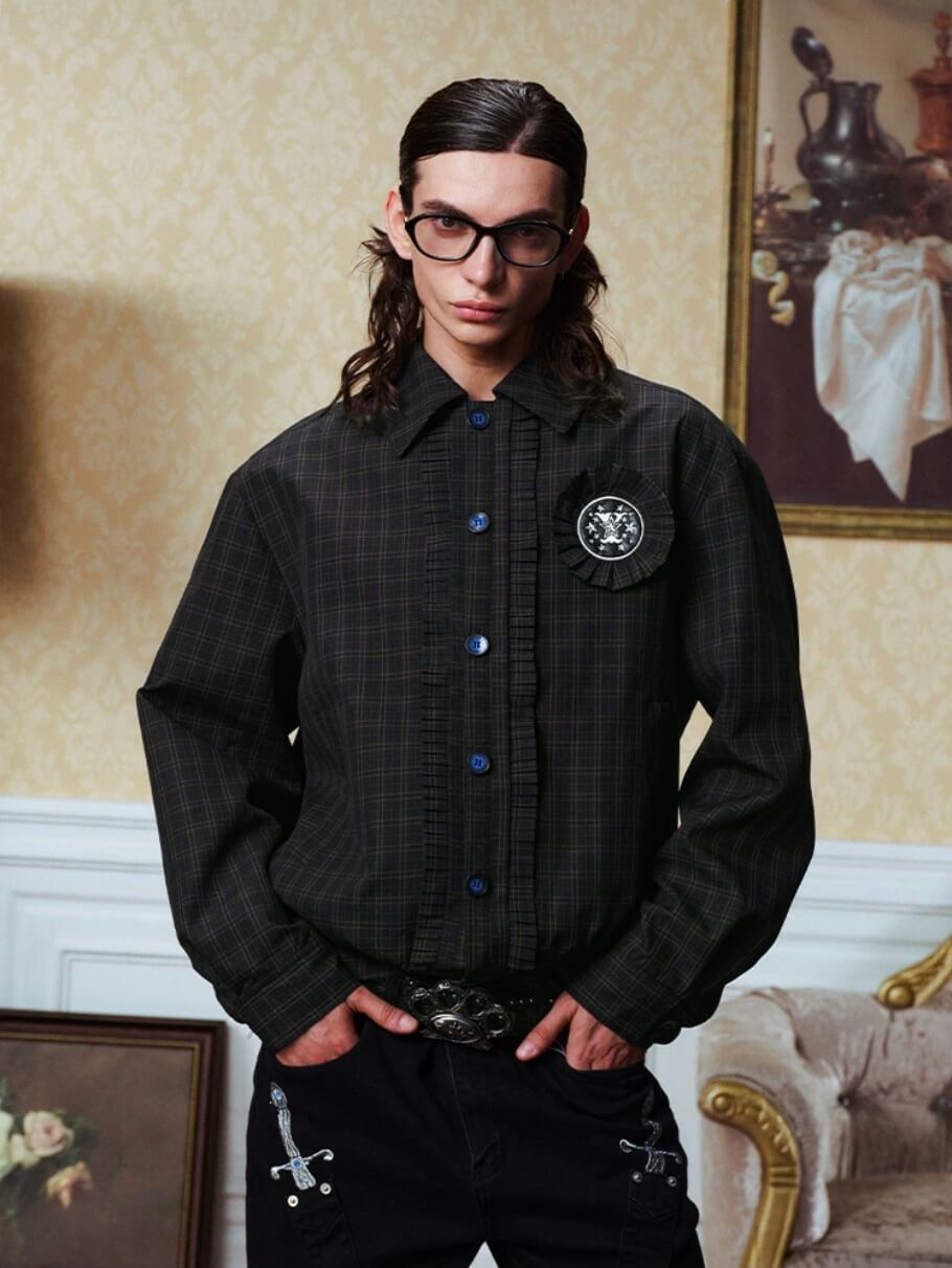 YADcrew Ruffle Front Placket Plaid Jacket | Face 3 Face