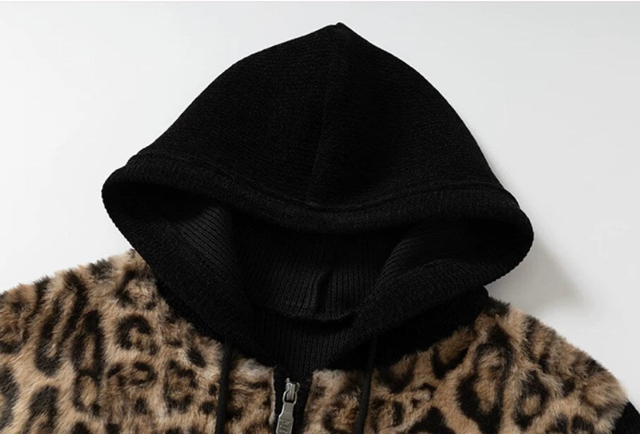 YADcrew Leopard Print Color Block Hooded Jacket | Face 3 Face