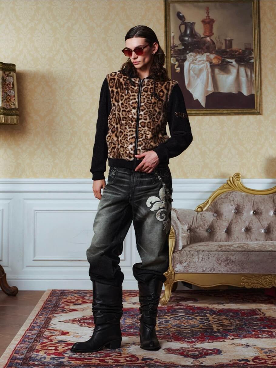 YADcrew Leopard Print Color Block Hooded Jacket | Face 3 Face