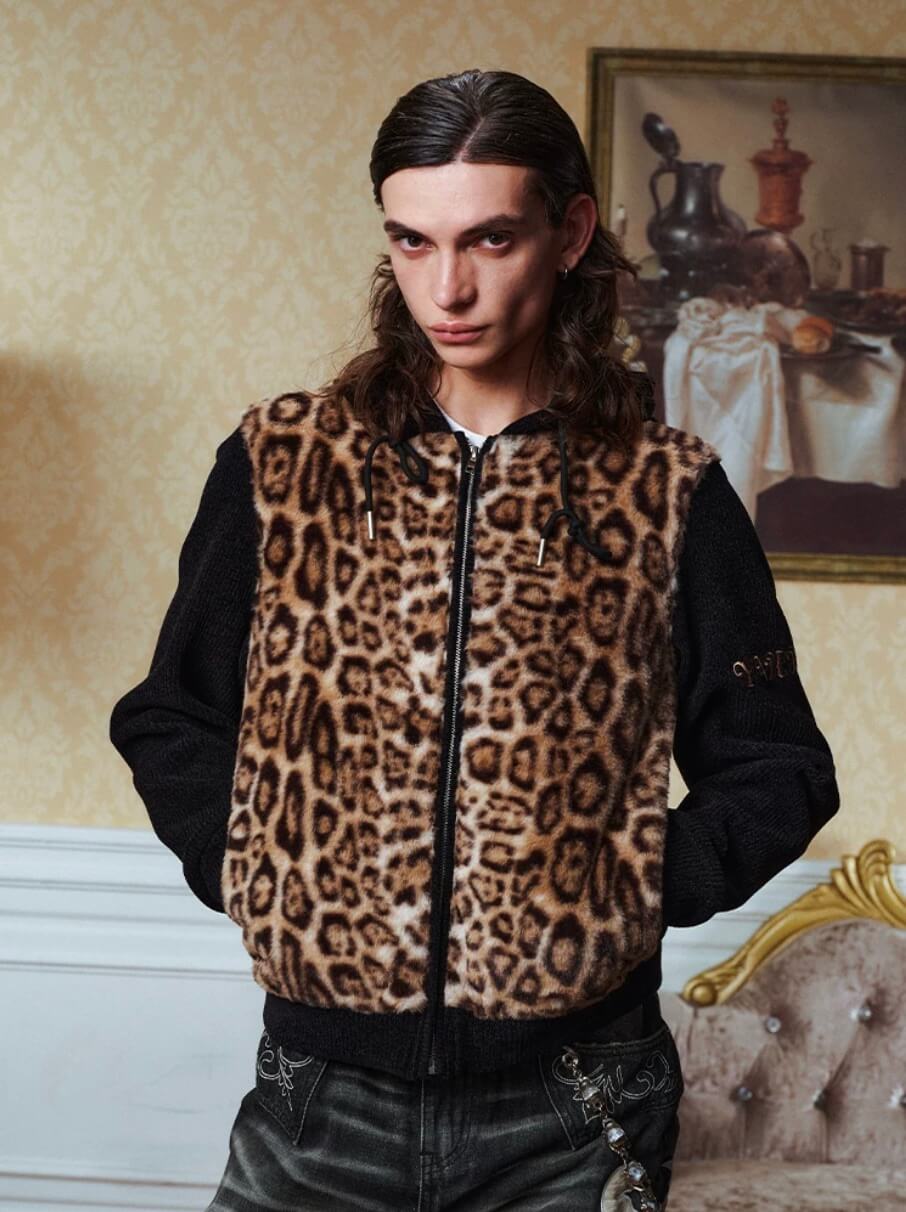 YADcrew Leopard Print Color Block Hooded Jacket | Face 3 Face