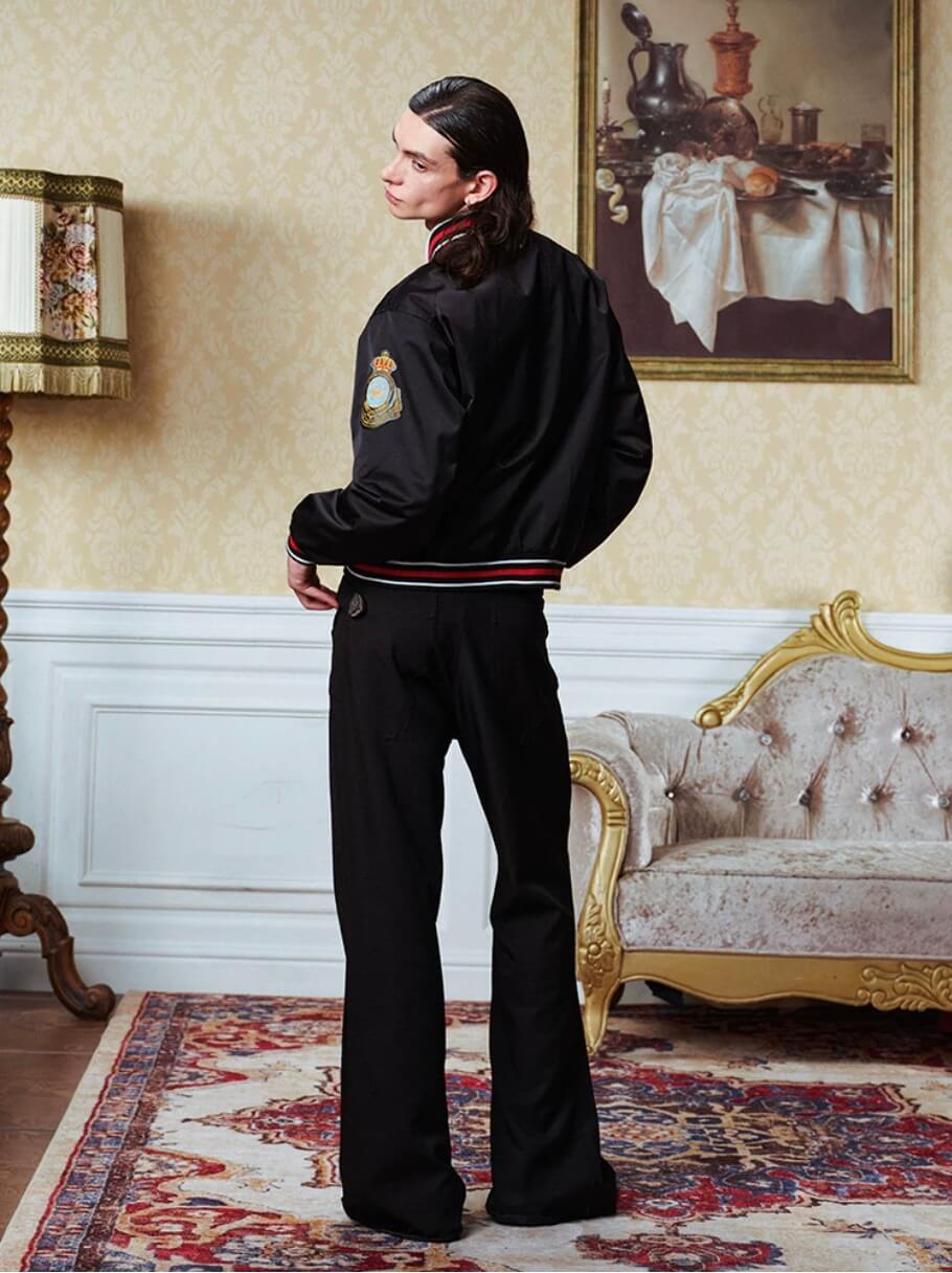 YADcrew Crown Patch Contrast Rib Varsity Jacket | Face 3 Face