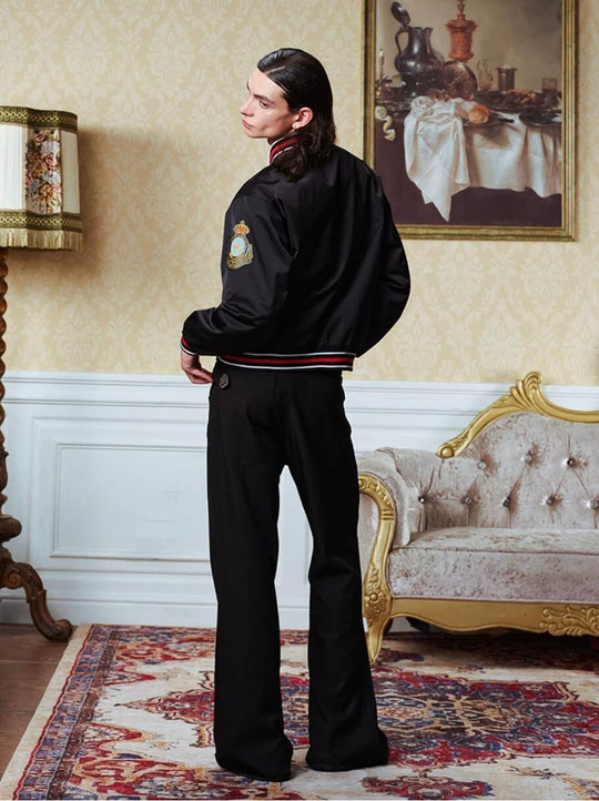 YADcrew Crown Patch Contrast Rib Varsity Jacket | Face 3 Face