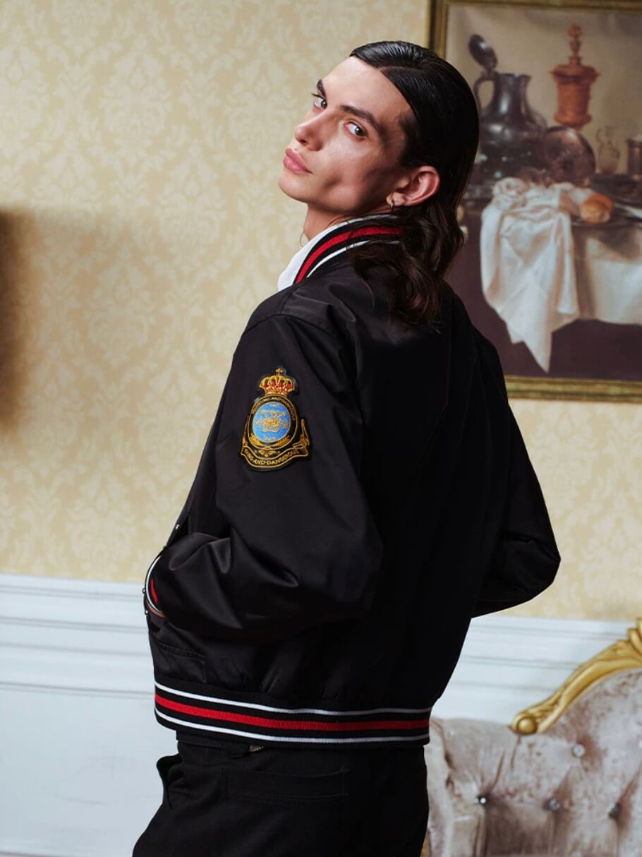 YADcrew Crown Patch Contrast Rib Varsity Jacket | Face 3 Face