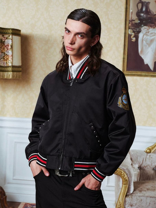 YADcrew Crown Patch Contrast Rib Varsity Jacket | Face 3 Face