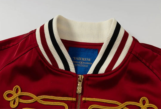 YADcrew Napoleon Braid Embroidered Shiny Bomber Jacket | Face 3 Face