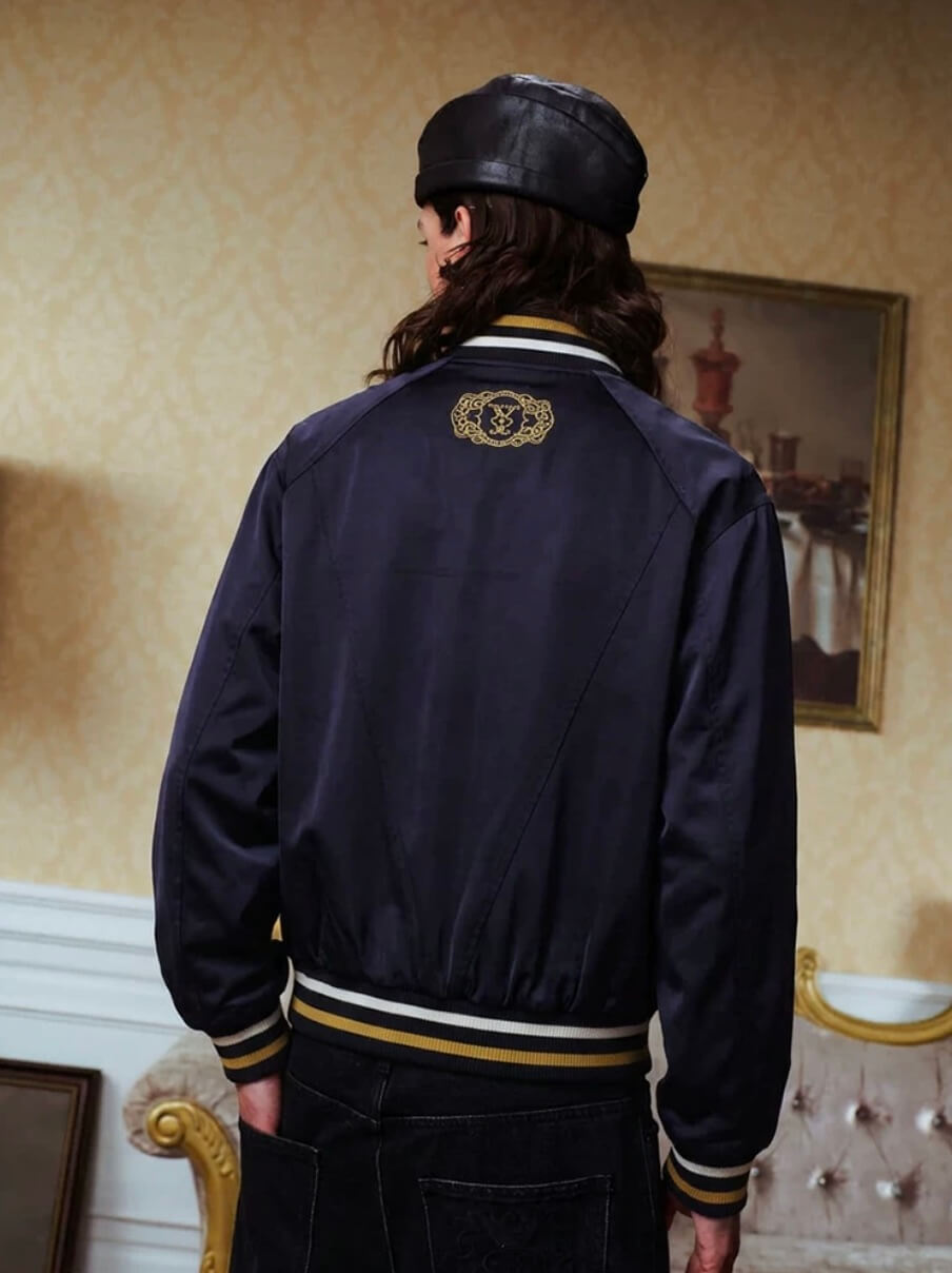 YADcrew Napoleon Braid Embroidered Shiny Bomber Jacket | Face 3 Face