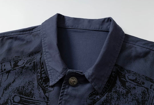YADcrew Distressed Napoleon Print Washed Work Jacket | Face 3 Face
