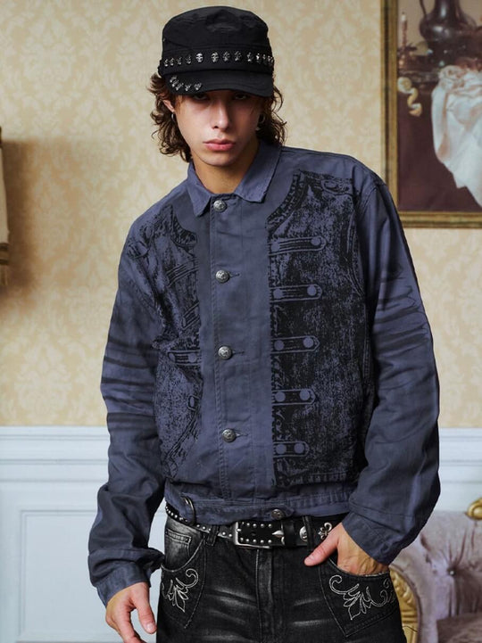 YADcrew Distressed Napoleon Print Washed Work Jacket | Face 3 Face