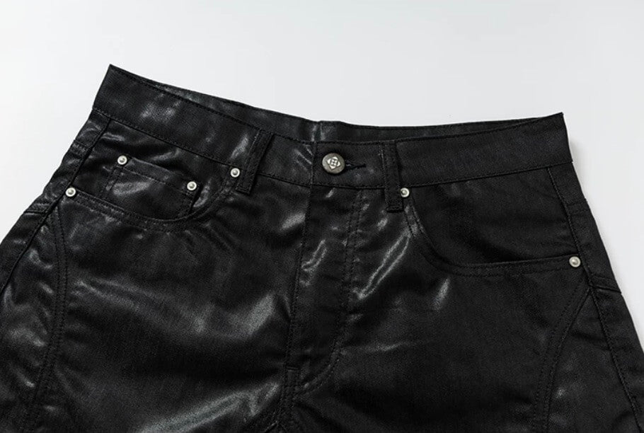 YADcrew Glossy Waxed Denim Shorts | Face 3 Face