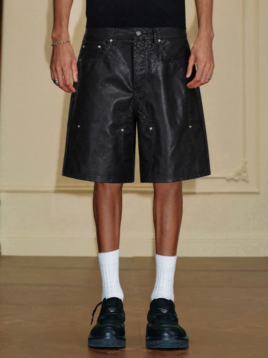 YADcrew Glossy Waxed Denim Shorts | Face 3 Face